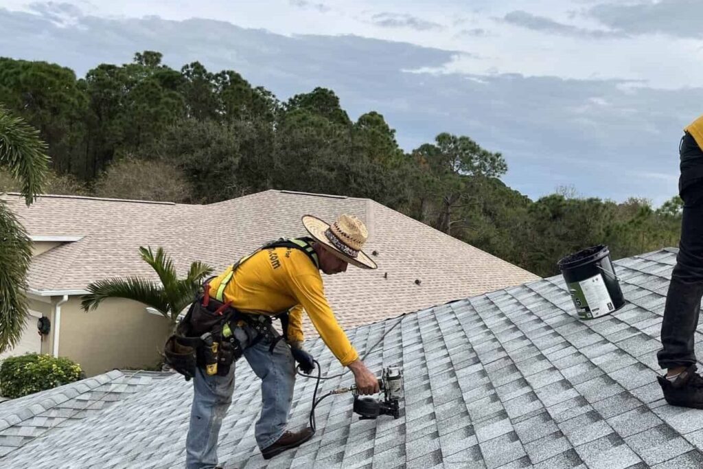 Rite Roof Yes, the most affordable roofing company in Houston, expert tech repairing a roof